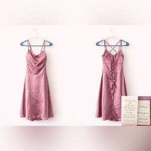 Rose Pink Satin Lace-Up Slip Mini Dress
